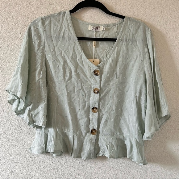 JULIA Peplum 12/ Flutter Sleeve Button front Blouse Women Size S/M NWT - Picture 1 of 11